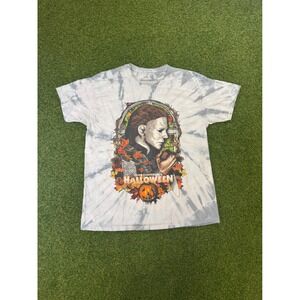 Michael Myers T-Shirt Tie Dye Graphic  Mens Large Grey Cavity Colors